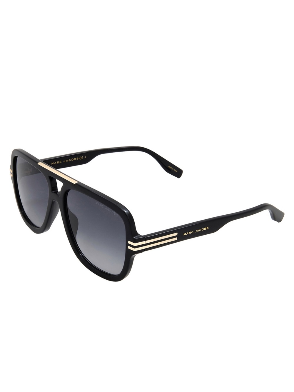 Marc Jacobs Unísex Black Frame Sunglasses w/Gold Accents & Gradient Gray Lenses - Picture 4 of 9